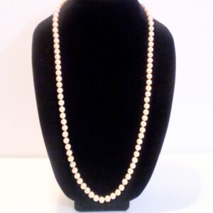 Vintage Hand Knotted Cream Color Glass Pearl Necklace 30"